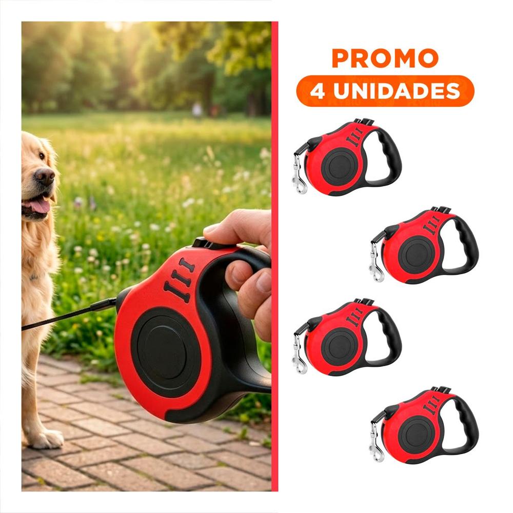 Pack4 Hilo Flexible Rojo 5m para Perros con Mecanismo Confiable Y+Regalo Sticker