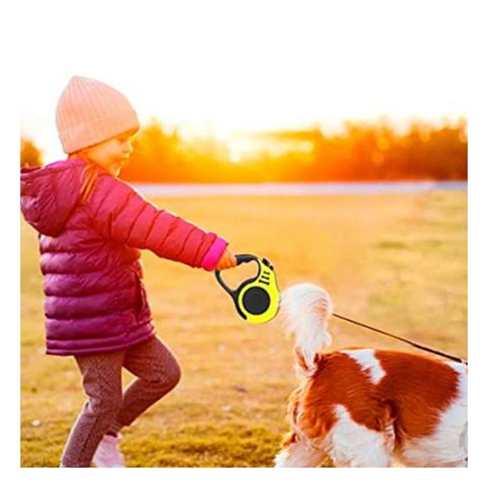 Cuerda Segura Amarillo 5m para Perros con Sistema Retractil de Calidad Y+Ligas Regalo