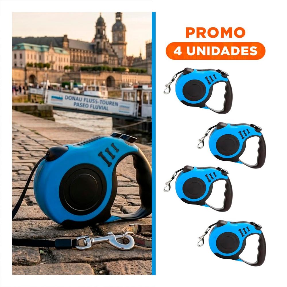 Pack4 Hilo Flexible Azul 3 metros para Perros con Mecanismo Confiable Y+Regalo Sticker