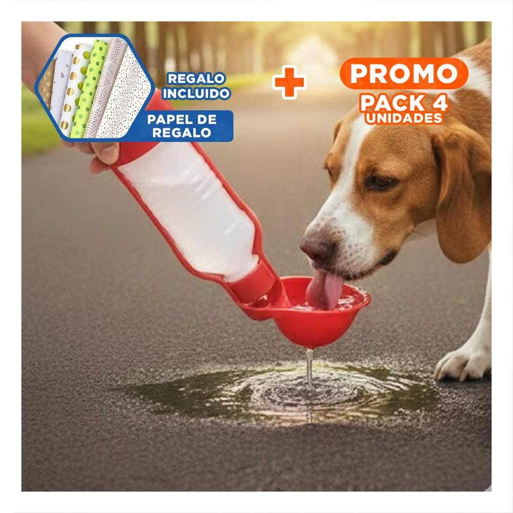 Pack4 Botella Compacta Roja para Perro con Sistema Practico y Seguro Y+Papel Regalo