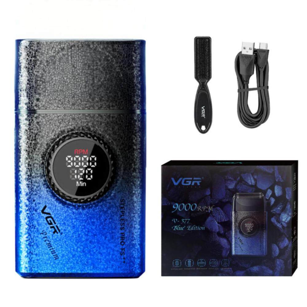 Afeitadora Eléctrica Shaver Titanio 9000 RPM Recargable USB Profesional VGR V-377 Azul