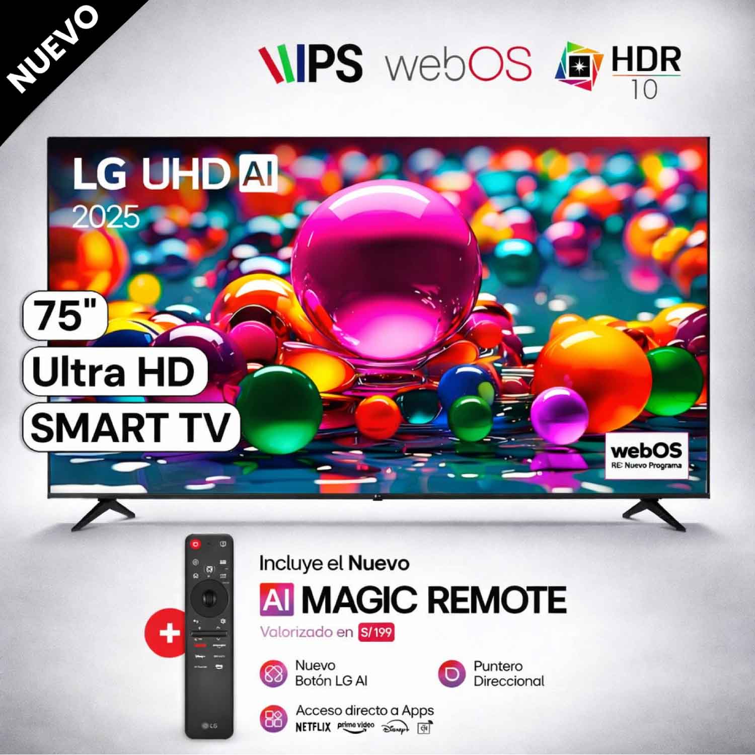 Televisor LG 75 Pulg.  UHD 4K Smart TV ThinQ AI 75UA8050PSA Modelo 2025 Negro