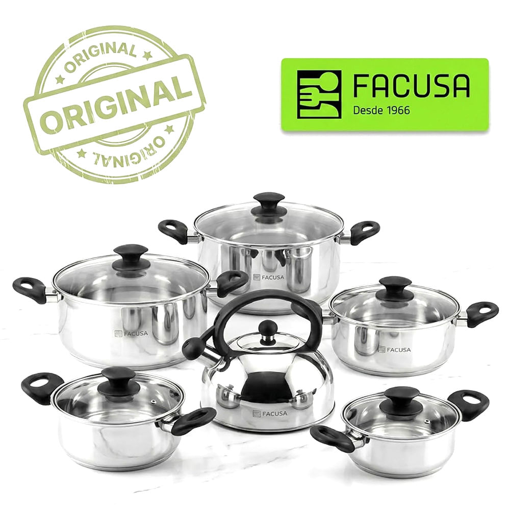 Set de Ollas Facusa 12 Pzas Acero Inoxidable Con Tapa de Vidrio