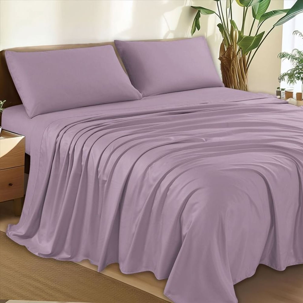 Juego de Sábanas King 100% Algodón Morado