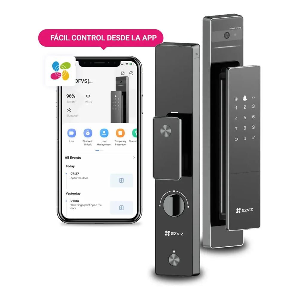 Cerradura Inteligente Ezviz DL50FVS Face ID Wifi Bluetooth Huella Codigo Temporal - Negro