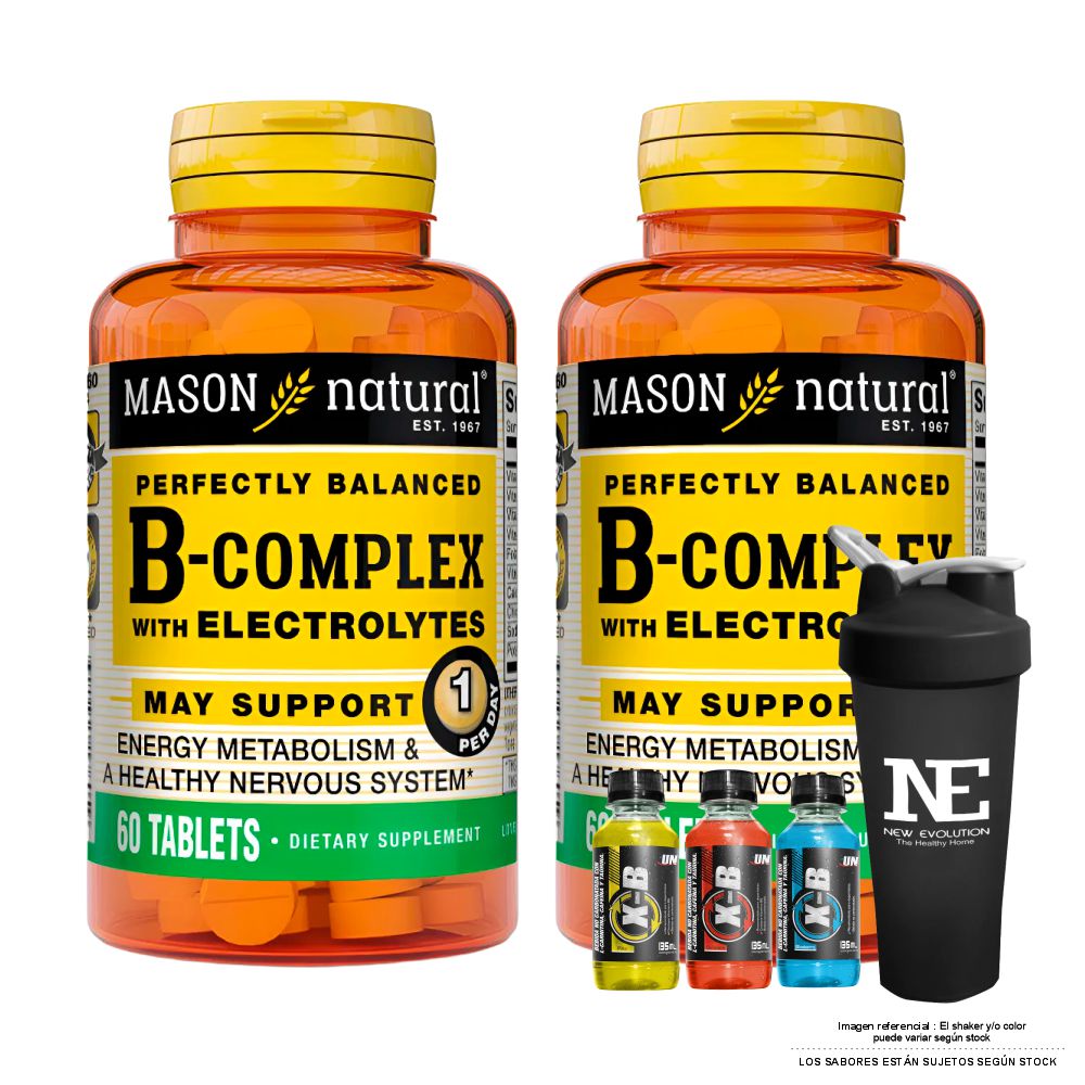 COMBO VITAMINAS MASON NATURAL - 2 COMPLEJO B CON ELECTROLITOS (60 TAB) + SHAKER