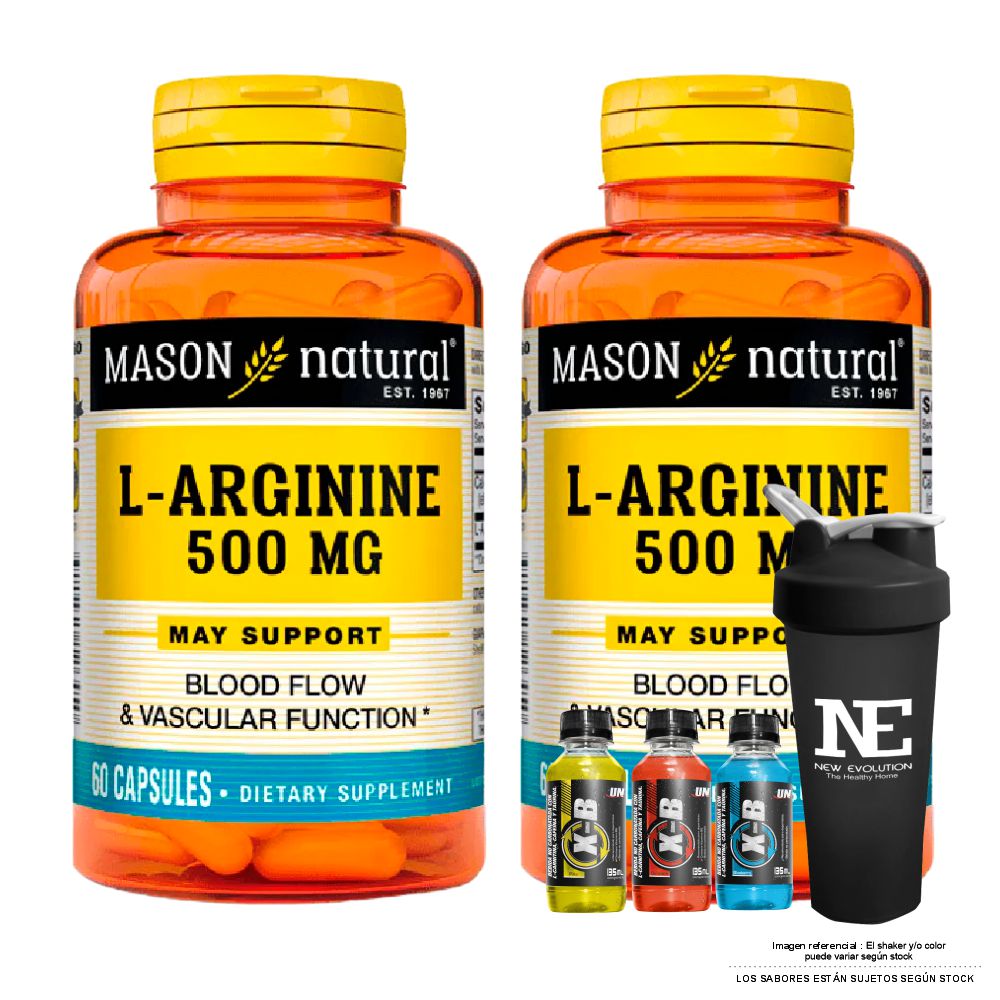 COMBO VITAMINAS MASON NATURAL - 2 L-ARGININA 500 MG (60 CAP) + SHAKER