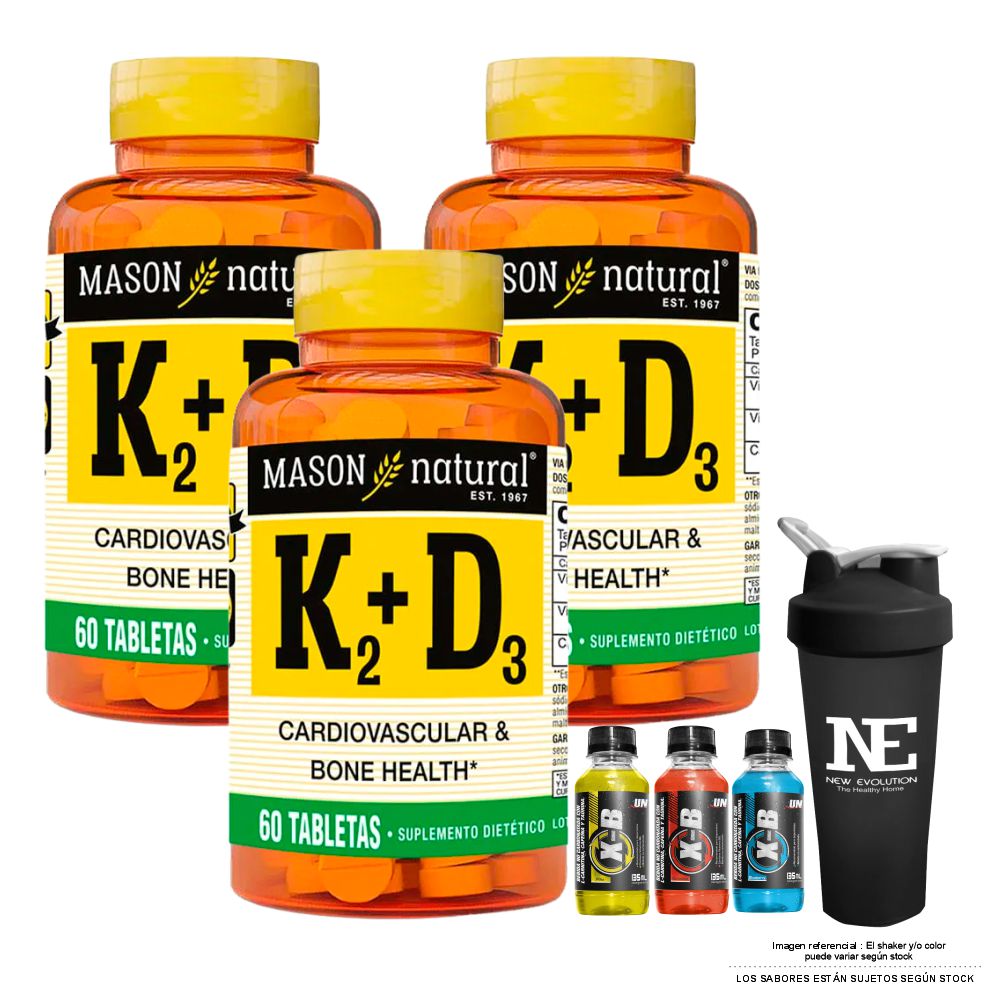 COMBO VITAMINAS MASON NATURAL - 3 VITAMINA K2 + D3 (60 TAB) + SHAKER