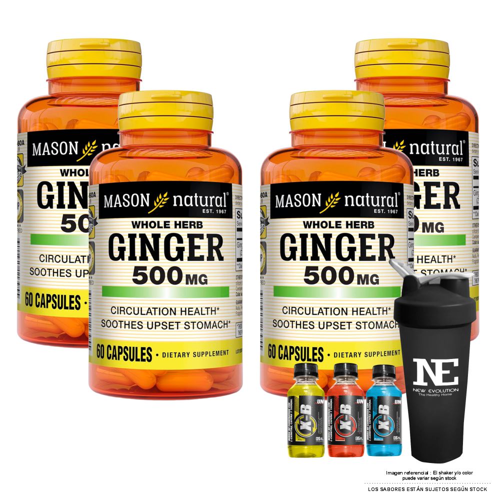 COMBO VITAMINAS MASON NATURAL - 4 GINGER (KION) 500 MG (60 CAP) + SHAKER