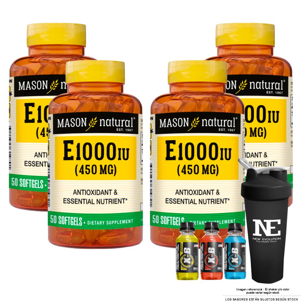 COMBO VITAMINAS MASON NATURAL - 4 VITAMINA E-1000 UI (450 MG) (50 SOFTG) + SHAKER