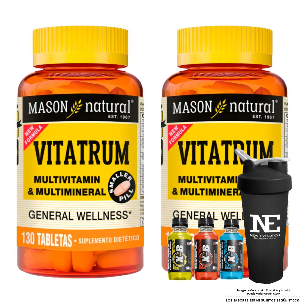 COMBO VITAMINAS MASON NATURAL - 2 VITATRUM MULTIVITAMÍNICO & MULTIMINERAL (130 TAB) + SHAKER