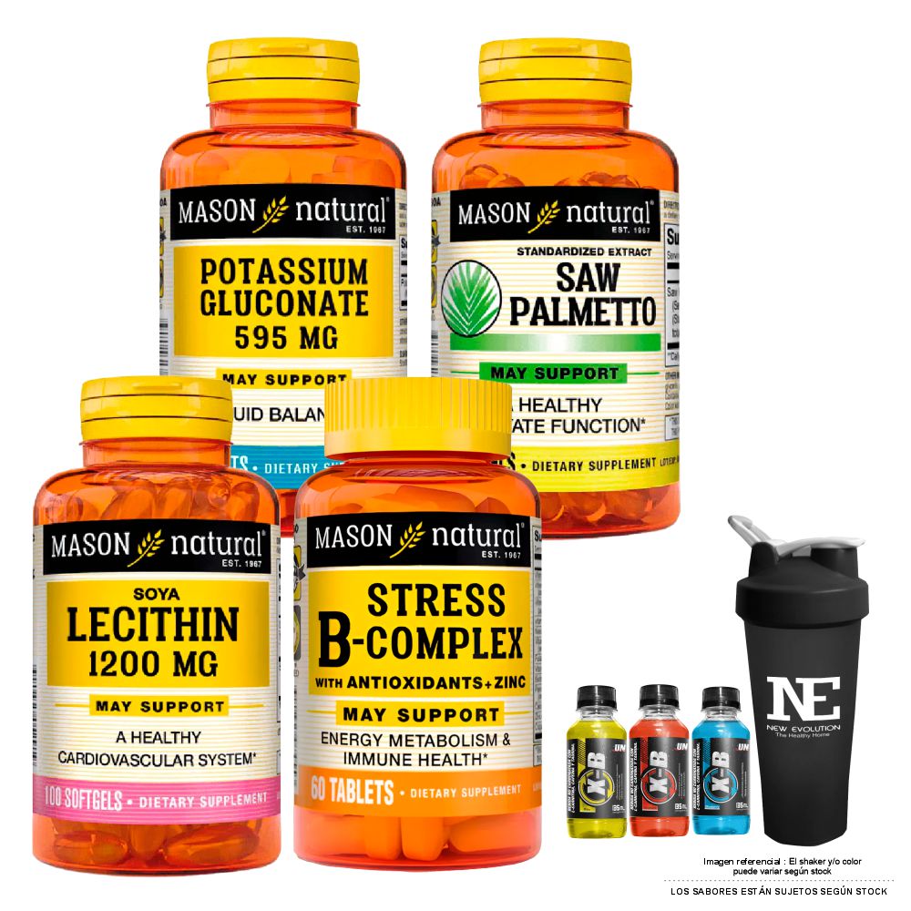COMBO MASON - GLUCONATO DE POTASIO+ SAW PALMETTO +LECITINA DE SOYA +STRESS FORMULA B-COMPLEX +SHAKER