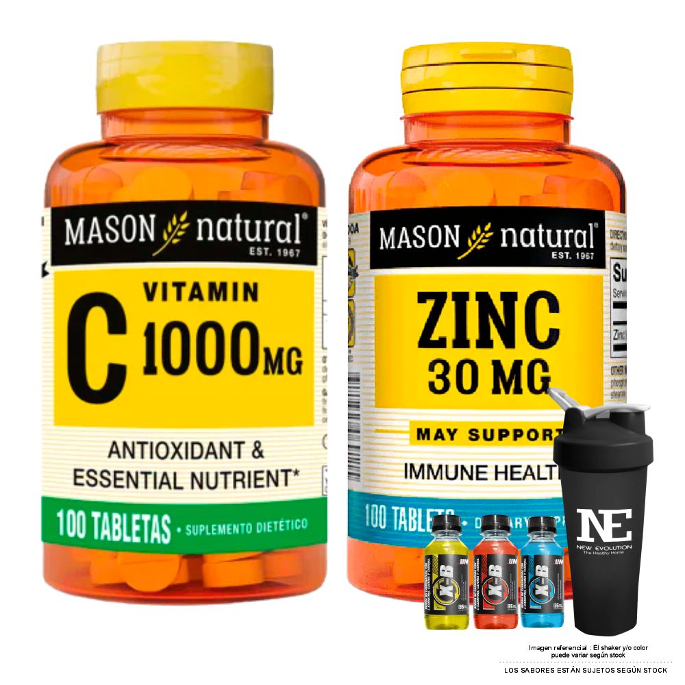 COMBO VITAMINAS MASON NATURAL - VITAMINA C-1000 MG (100 TAB) + ZINC 30 MG (100 TAB) + SHAKER