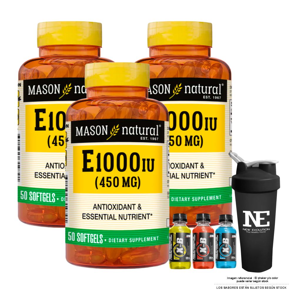 COMBO VITAMINAS MASON NATURAL - 3 VITAMINA E-1000 UI (450 MG) (50 SOFTG) + SHAKER
