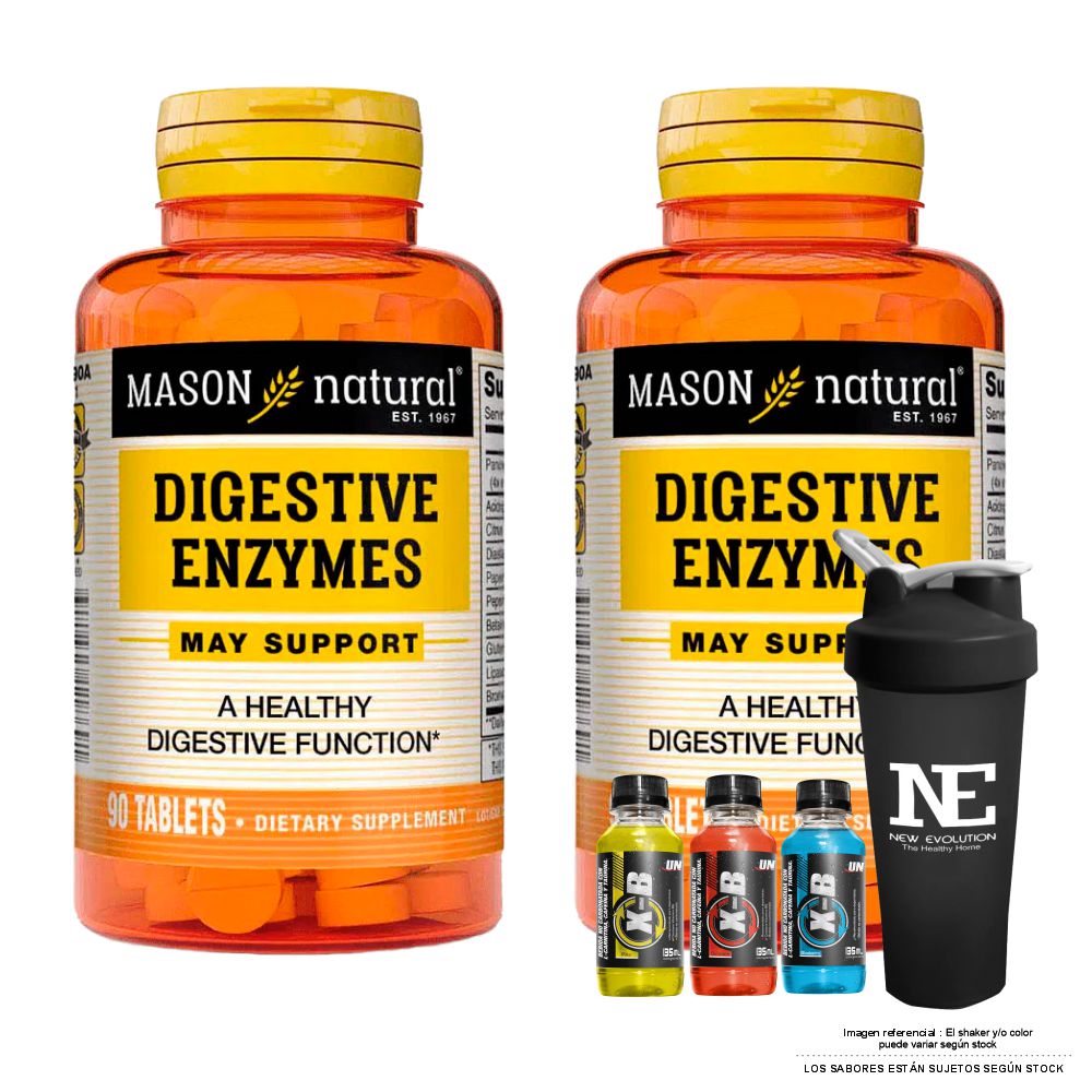 COMBO VITAMINAS MASON NATURAL - 2 ENZIMAS DIGESTIVAS (90 TAB) + SHAKER