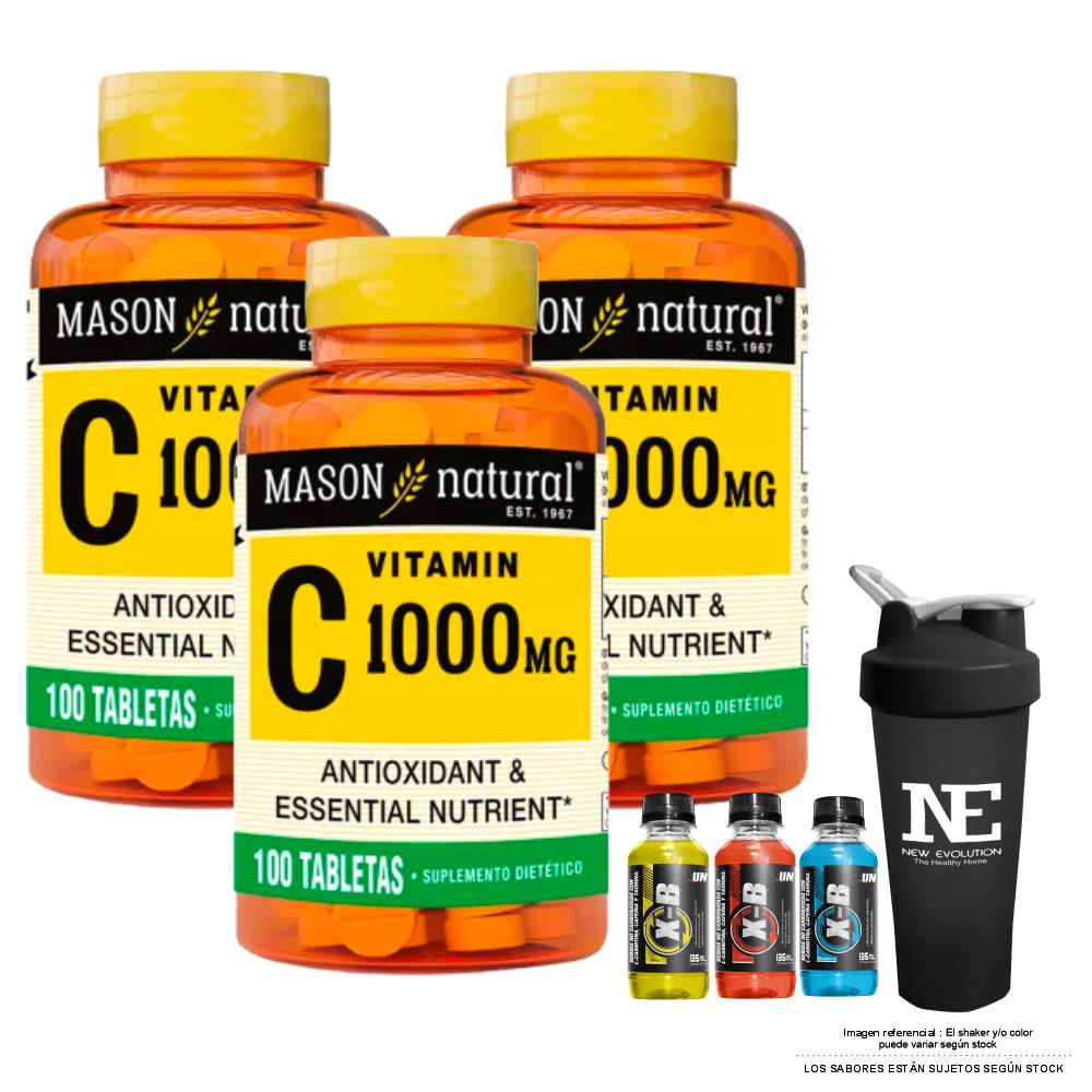 COMBO VITAMINAS MASON NATURAL - 3 VITAMINA C-1000 MG (100 TAB) + SHAKER