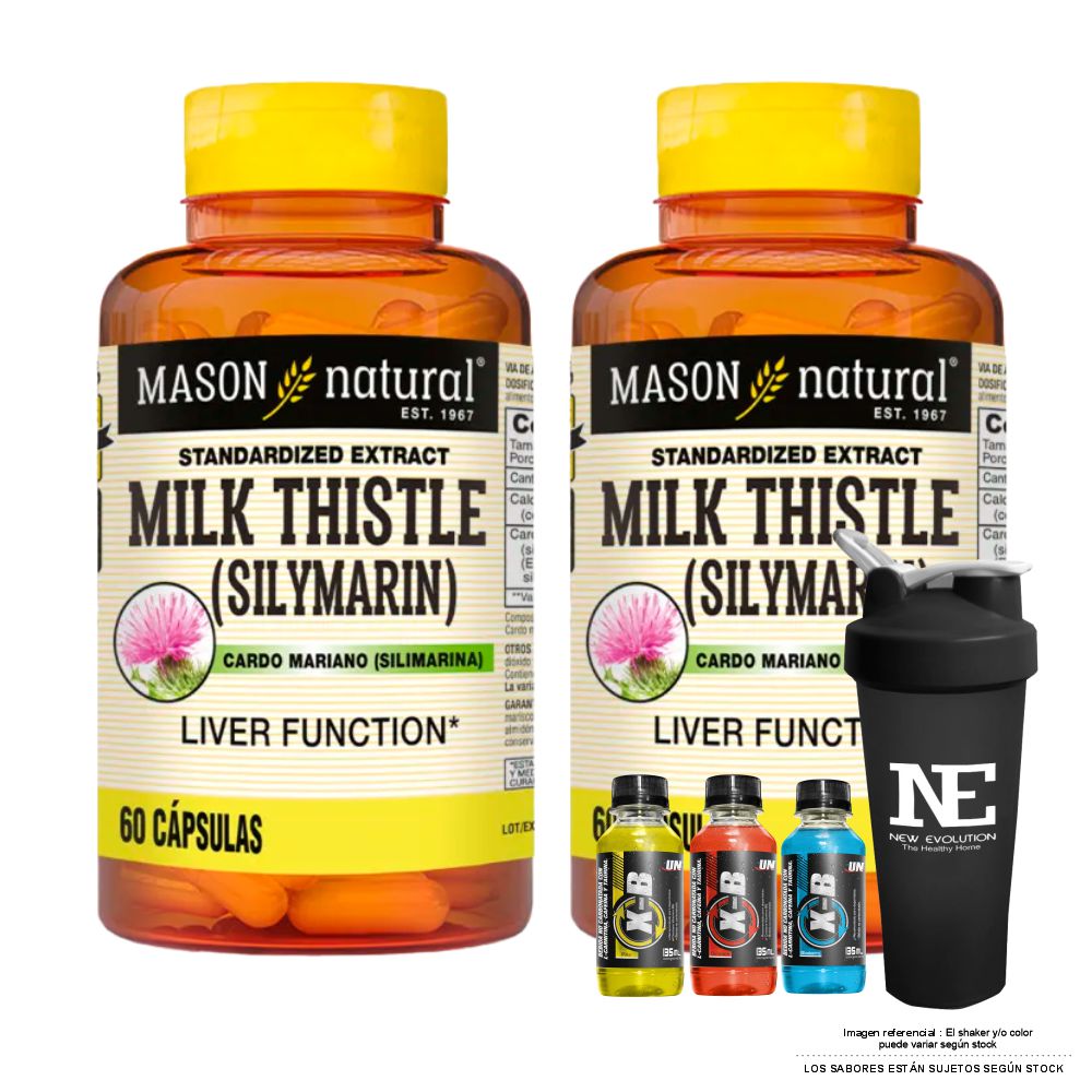 COMBO VITAMINAS MASON NATURAL - 2 SILIMARINA (MILK THISTLE) (60 CAP) + SHAKER