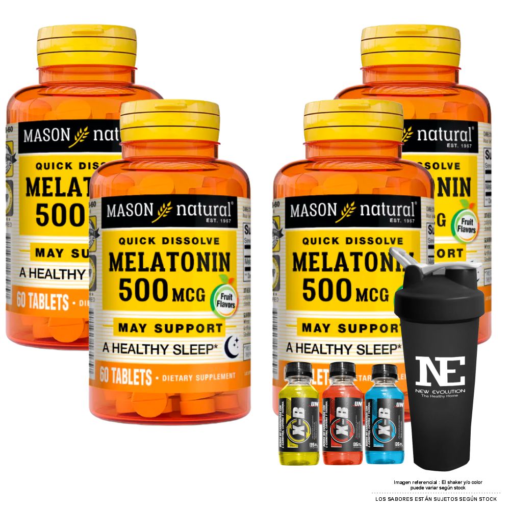 COMBO VITAMINAS MASON NATURAL - 4 MELATONINA 500 MCG (60 TAB SUBLINGUAL) + SHAKER