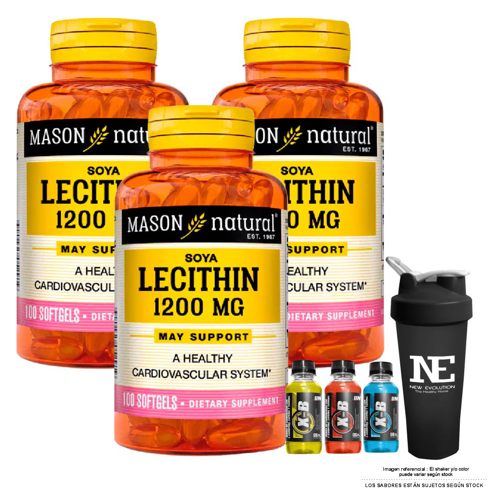 COMBO VITAMINAS MASON NATURAL - 3 LECITINA DE SOYA 1200 MG (100 SOFTG) + SHAKER
