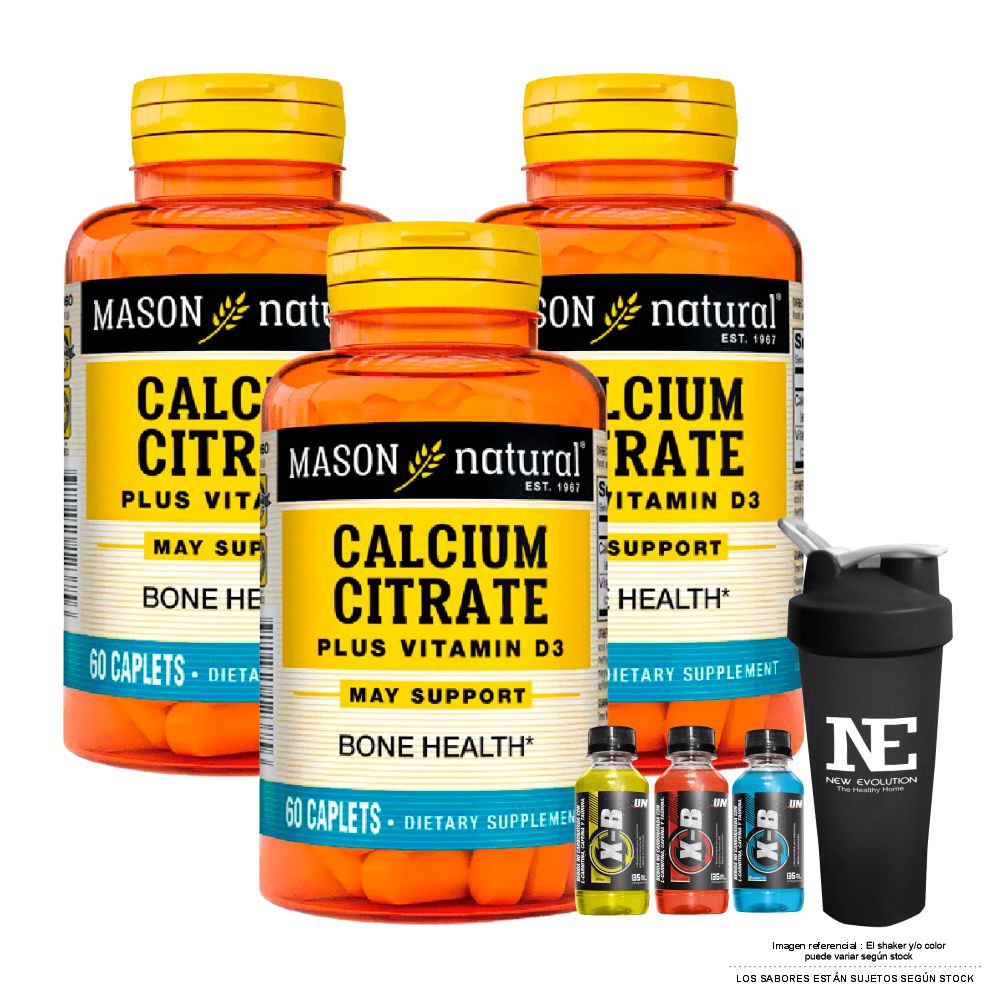 COMBO VITAMINAS MASON NATURAL - 3 CITRATO DE CALCIO CON VITAMINA D3 (60 TAB) + SHAKER