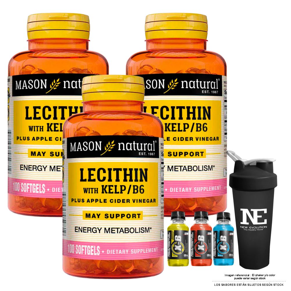 COMBO VITAMINAS MASON NATURAL - 3 LECITINA KELP B6 (100 SOFTG) + SHAKER