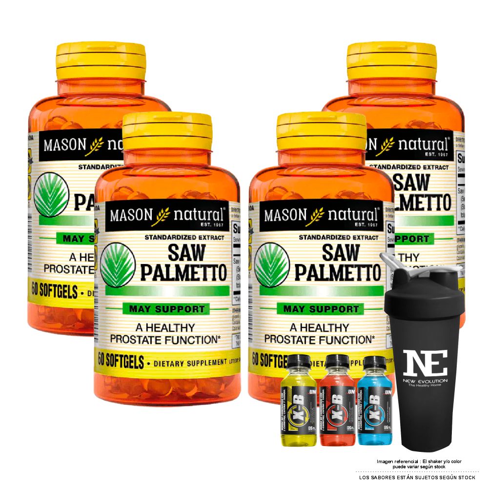 COMBO VITAMINAS MASON NATURAL - 4 SAW PALMETTO EXTRACTO ESTANDARIZADO 160 MG (60 SOFTG) + SHAKER
