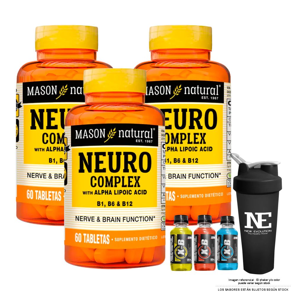 COMBO VITAMINAS MASON NATURAL - 3 NEURO COMPLEX CON ÁCIDO ALFA LIPOICO (60 TAB) + SHAKER