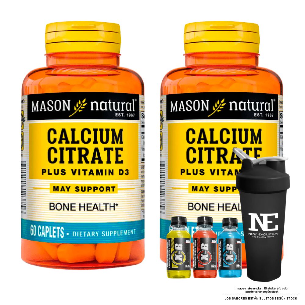 COMBO VITAMINAS MASON NATURAL - 2 CITRATO DE CALCIO CON VITAMINA D3 (60 TAB) + SHAKER