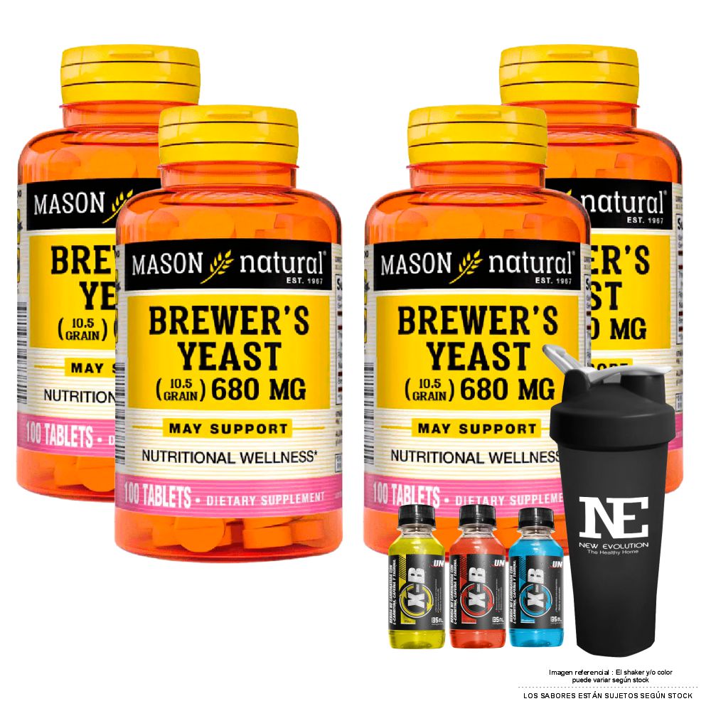 COMBO VITAMINAS MASON NATURAL - 4 LEVADURA DE CERVEZA 680 MG (100 TAB) + SHAKER