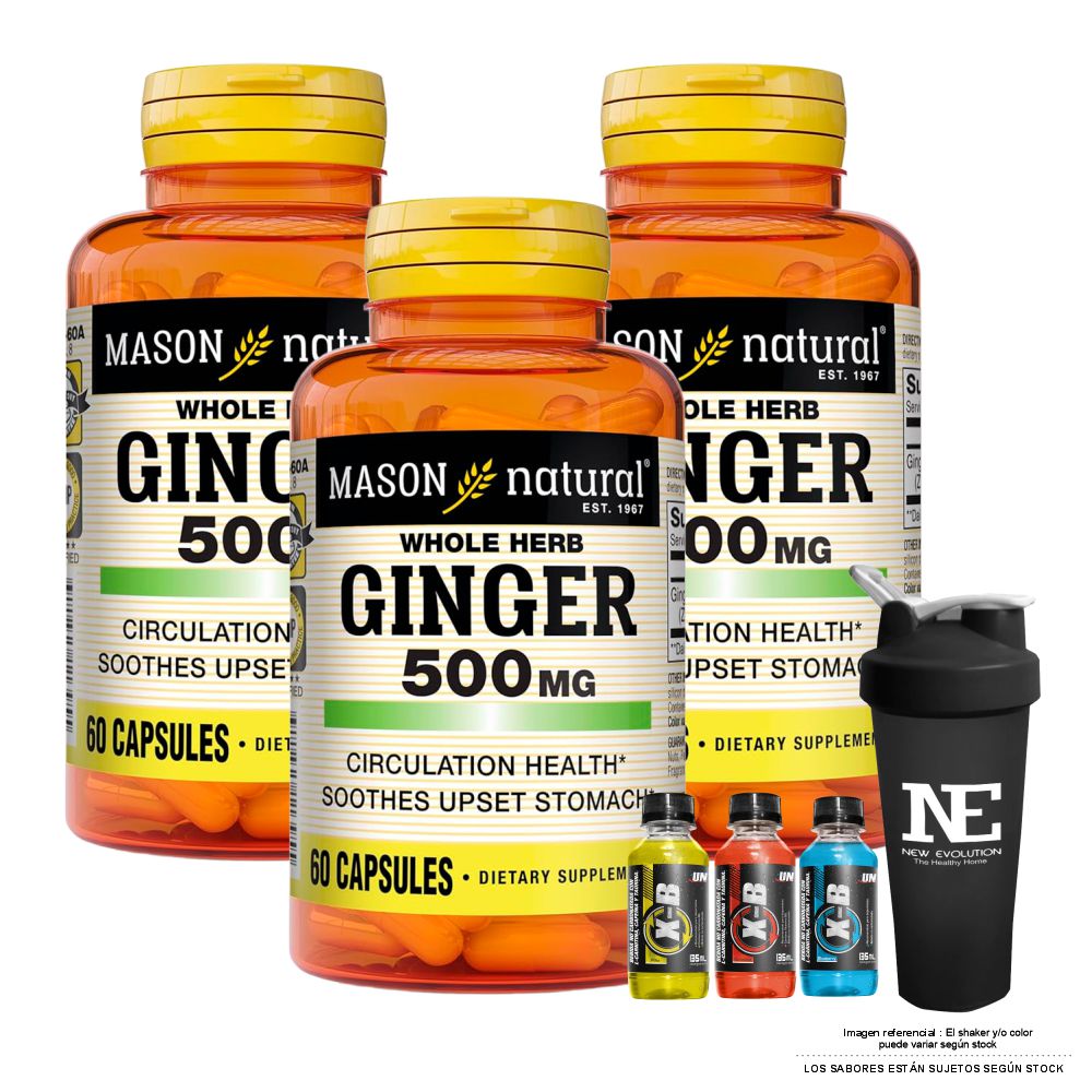 COMBO VITAMINAS MASON NATURAL - 3 GINGER (KION) 500 MG (60 CAP) + SHAKER