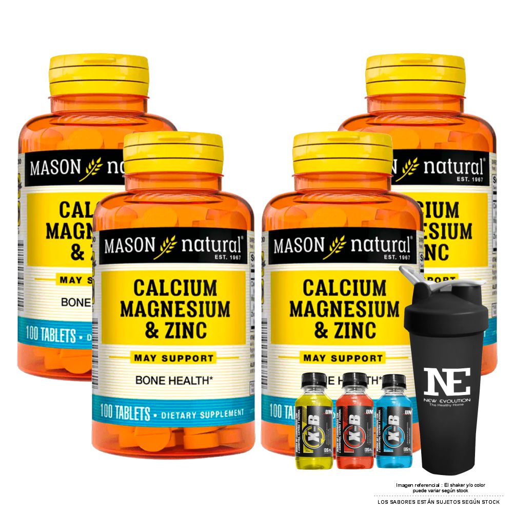 COMBO VITAMINAS MASON NATURAL - 4 CALCIO, MAGNESIO Y ZINC (100 TAB) + SHAKER