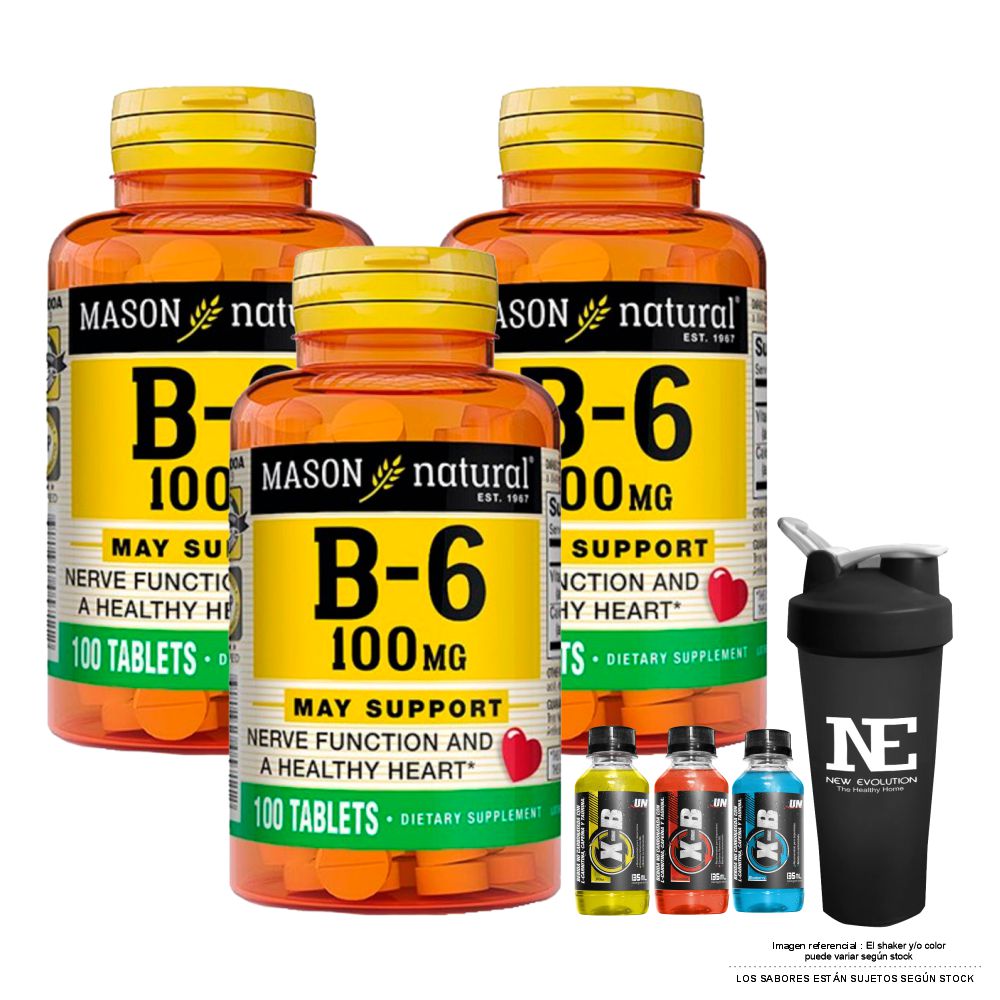 COMBO VITAMINAS MASON NATURAL - 3 VITAMINA B-6 100 MG (100 TAB) + SHAKER