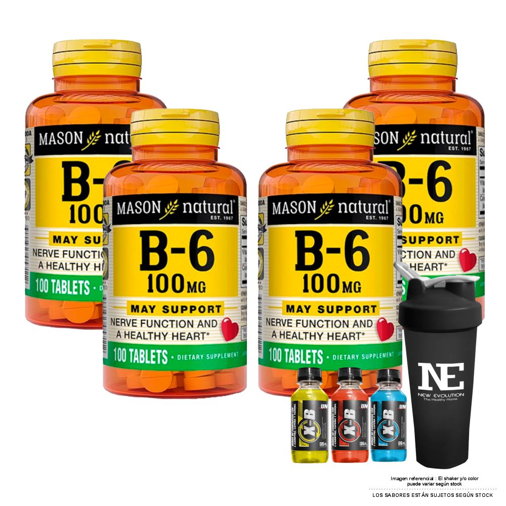 COMBO VITAMINAS MASON NATURAL - 4 VITAMINA B-6 100 MG (100 TAB) + SHAKER