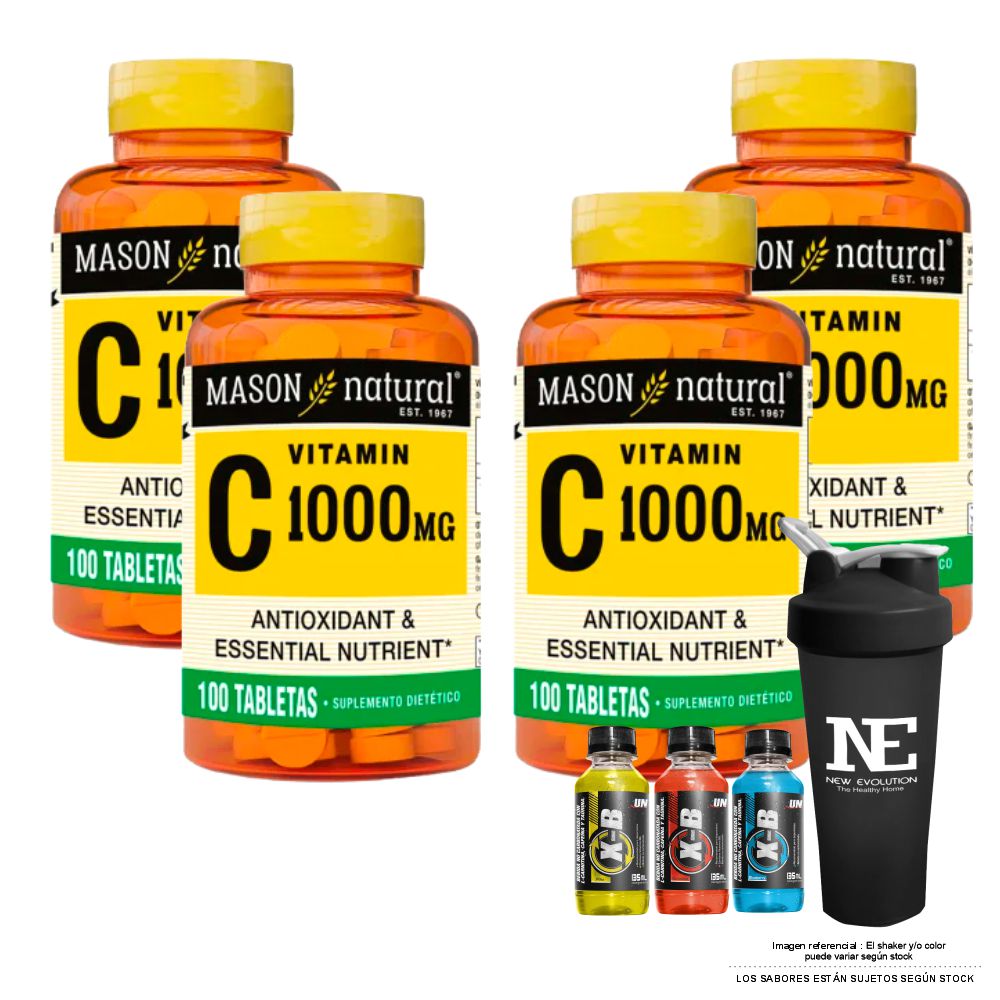 COMBO VITAMINAS MASON NATURAL - 4 VITAMINA C-1000 MG (100 TAB) + SHAKER