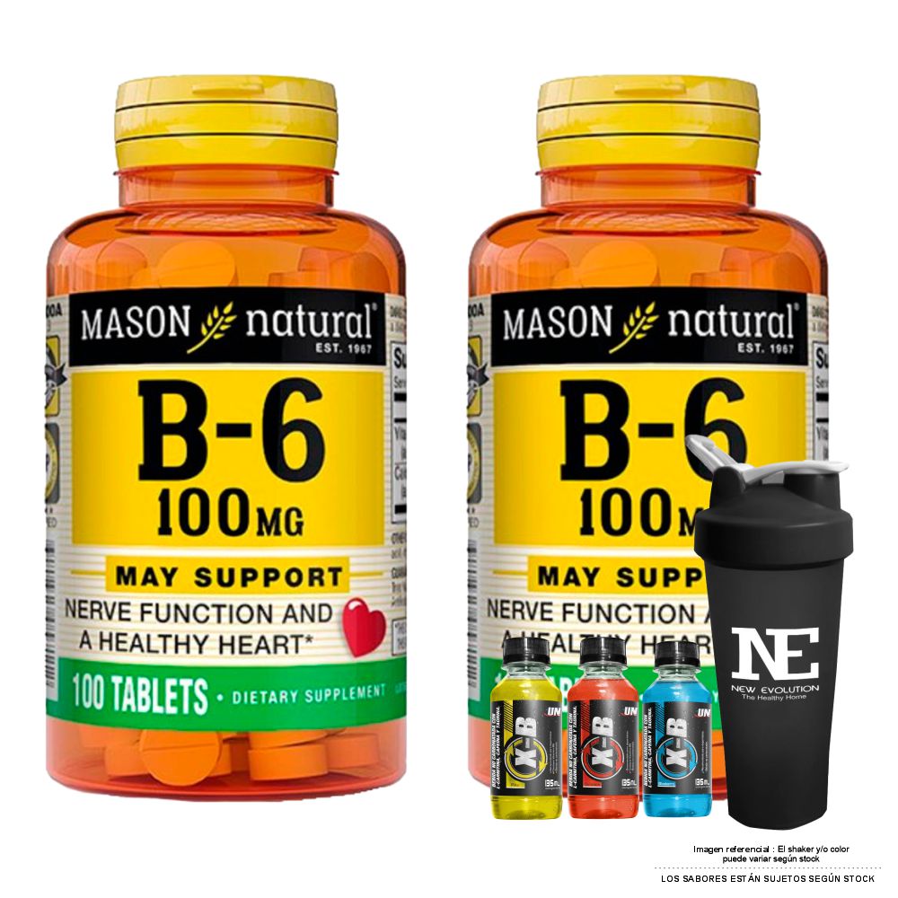 COMBO VITAMINAS MASON NATURAL - 2 VITAMINA B-6 100 MG (100 TAB) + SHAKER