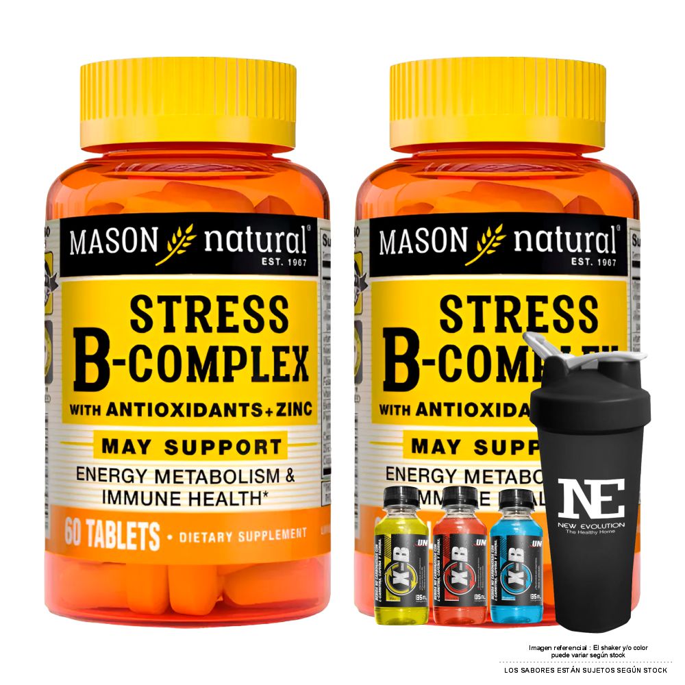 COMBO VITAMINAS MASON NATURAL - 2 STRESS FORMULA B-COMPLEX CON ANTIOXIDANTES+ZINC (60 TAB) + SHAKER