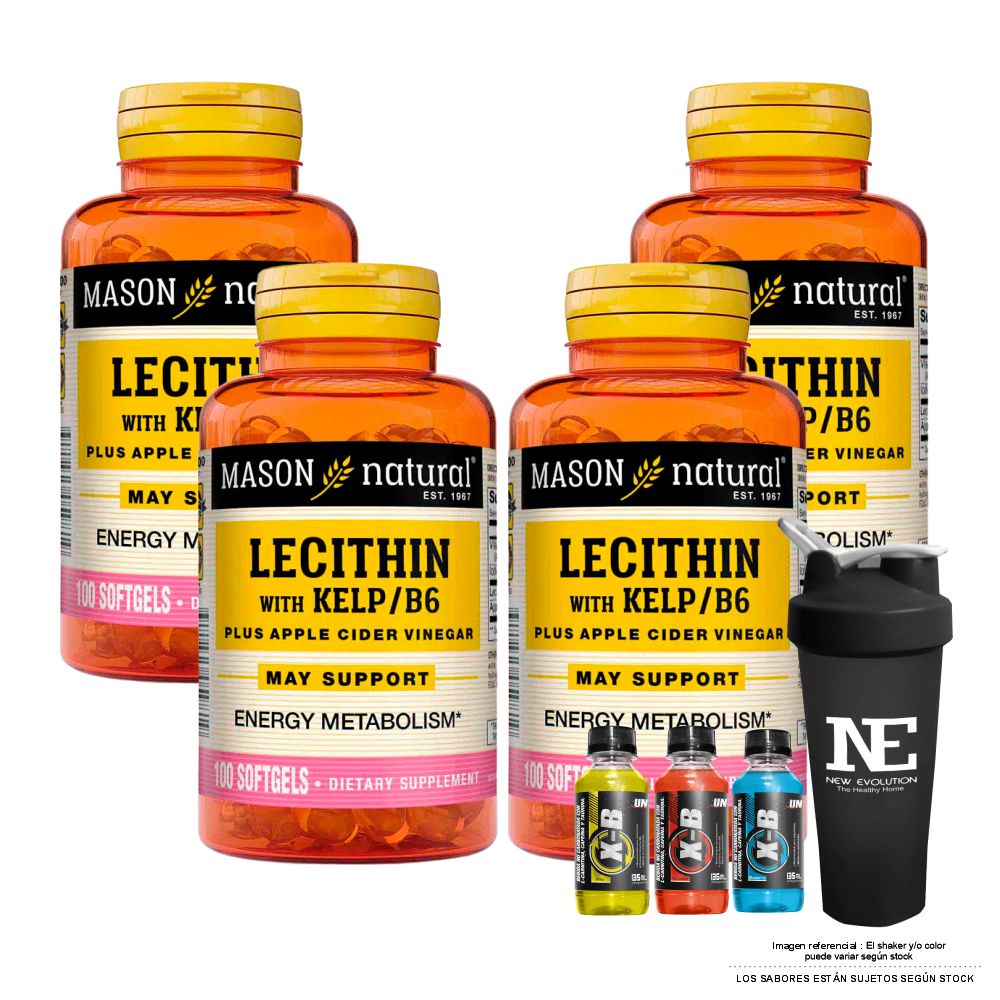 COMBO VITAMINAS MASON NATURAL - 4 LECITINA KELP B6 (100 SOFTG) + SHAKER