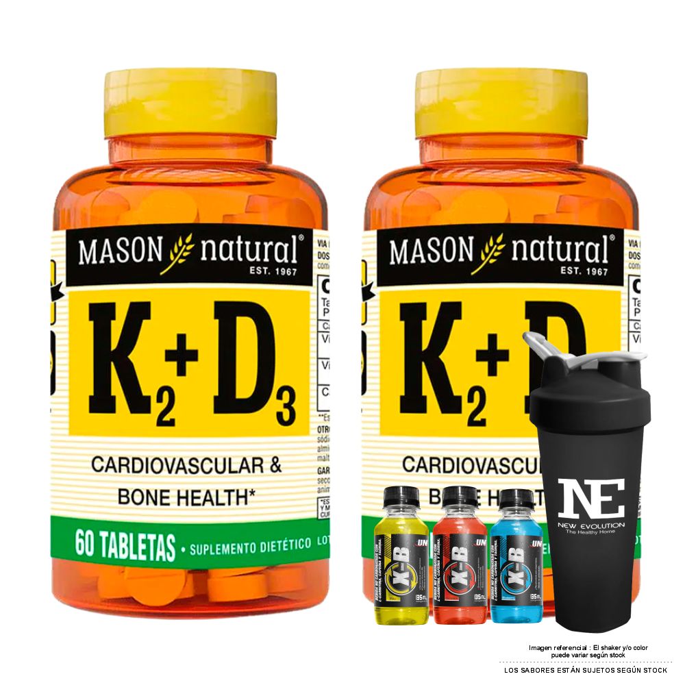 COMBO VITAMINAS MASON NATURAL - 2 VITAMINA K2 + D3 (60 TAB) + SHAKER