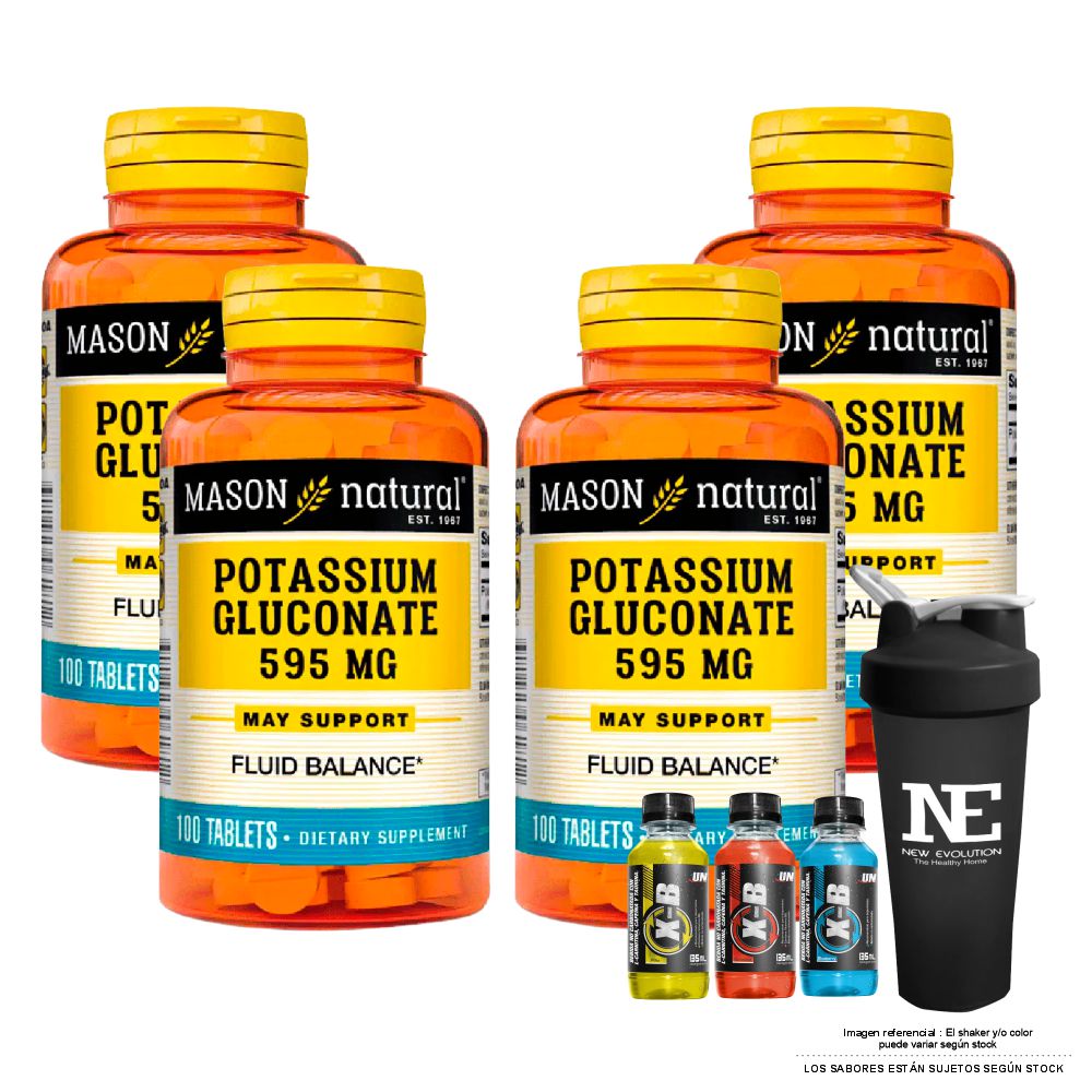 COMBO VITAMINAS MASON NATURAL - 4 GLUCONATO DE POTASIO 595 MG (100 TAB) + SHAKER