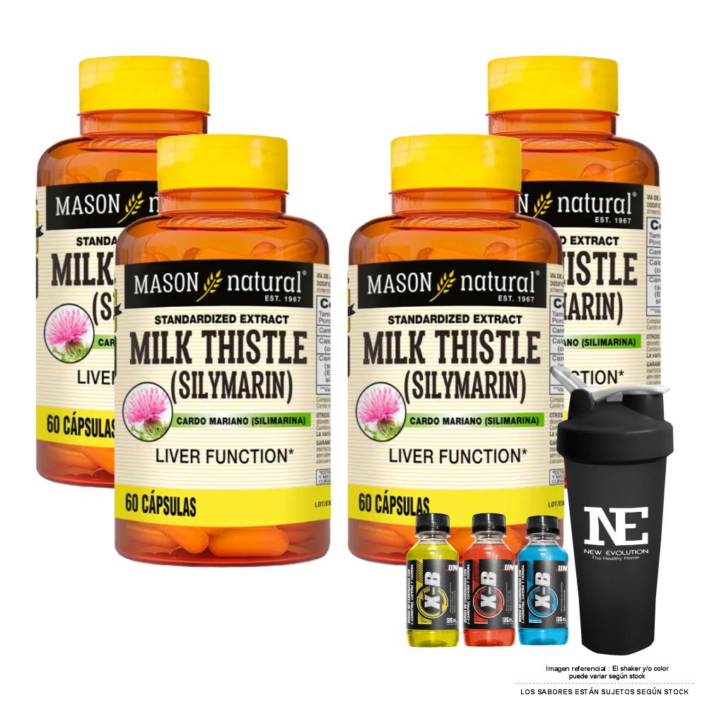 COMBO VITAMINAS MASON NATURAL - 4 SILIMARINA (MILK THISTLE) (60 CAP) + SHAKER