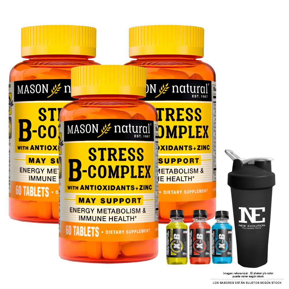 COMBO VITAMINAS MASON NATURAL - 3 STRESS FORMULA B-COMPLEX CON ANTIOXIDANTES+ZINC (60 TAB) + SHAKER