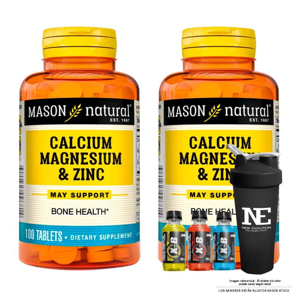 COMBO VITAMINAS MASON NATURAL - 2 CALCIO, MAGNESIO Y ZINC (100 TAB) + SHAKER