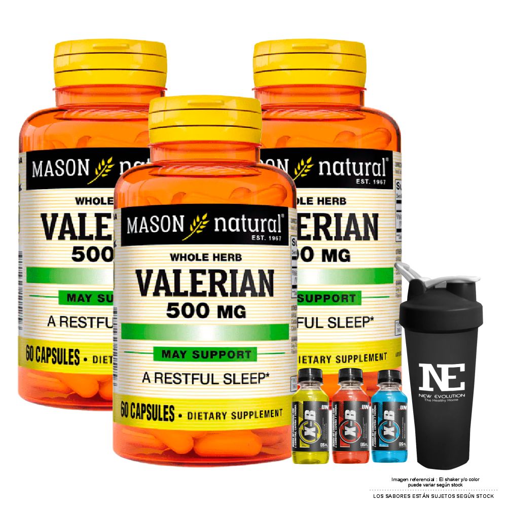 COMBO VITAMINAS MASON NATURAL - 3 VALERIANA 500 MG (60 CAP) + SHAKER
