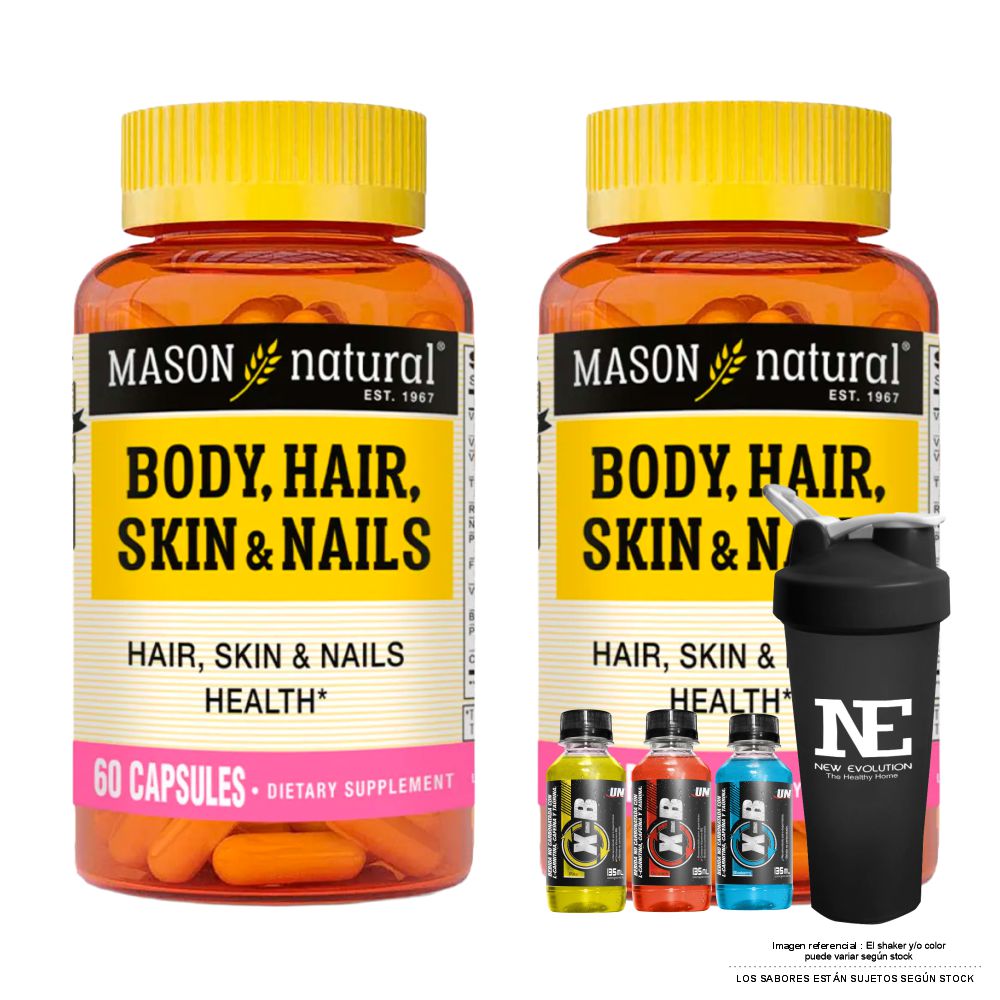 COMBO VITAMINAS MASON NATURAL - 2 MULTIVITAMÍNICO PARA CABELLO, PIEL Y UÑAS (60 CAP) + SHAKER
