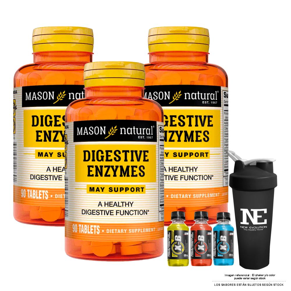 COMBO VITAMINAS MASON NATURAL - 3 ENZIMAS DIGESTIVAS (90 TAB) + SHAKER