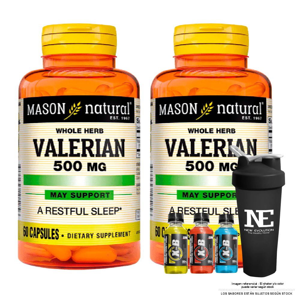 COMBO VITAMINAS MASON NATURAL - 2 VALERIANA 500 MG (60 CAP) + SHAKER