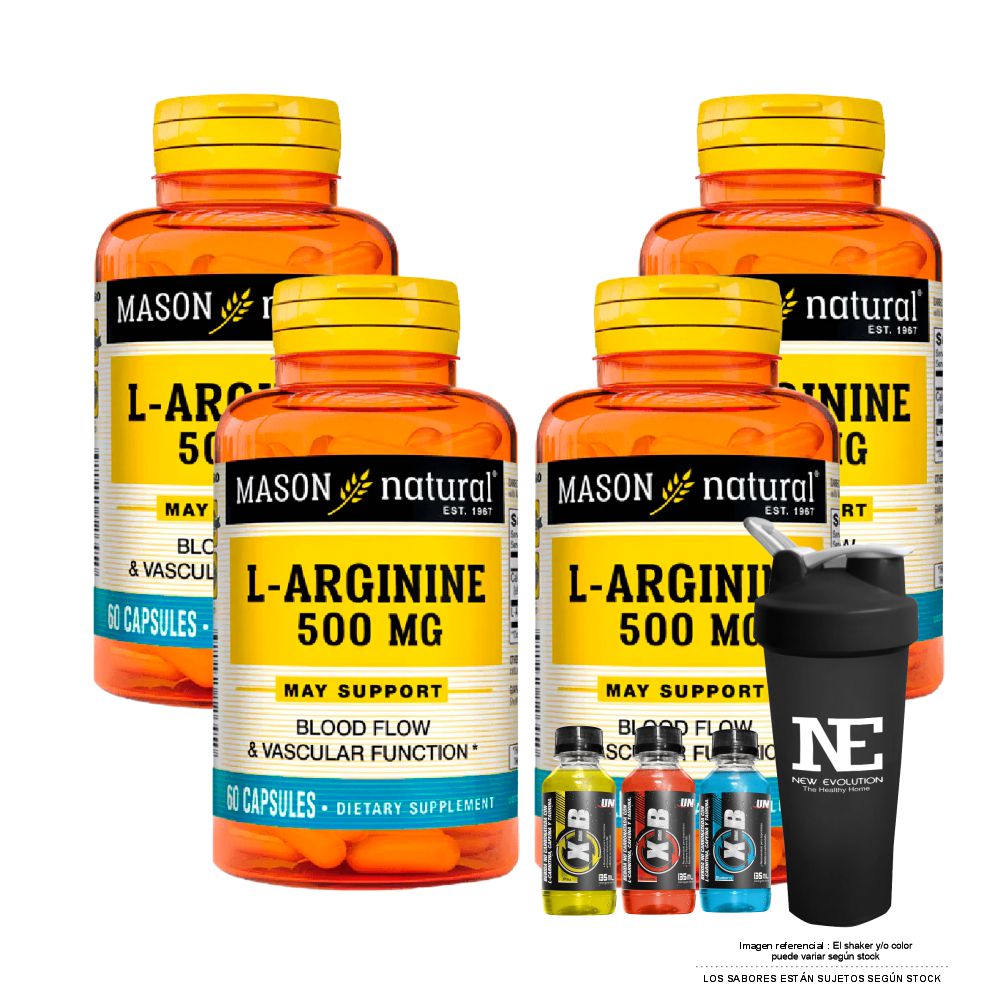COMBO VITAMINAS MASON NATURAL - 4 L-ARGININA 500 MG (60 CAP) + SHAKER