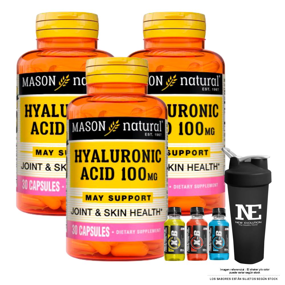 COMBO VITAMINAS MASON NATURAL - 3 ÁCIDO HIALURÓNICO 100 MG (30 CAP) + SHAKER