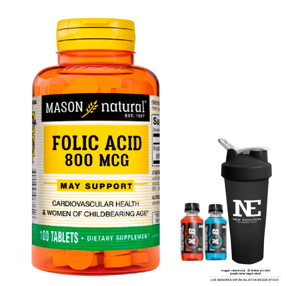 VITAMINAS MASON NATURAL - ÁCIDO FÓLICO 800 MCG (100 TAB) + SHAKER