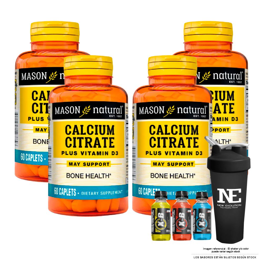 COMBO VITAMINAS MASON NATURAL - 4 CITRATO DE CALCIO CON VITAMINA D3 (60 TAB) + SHAKER